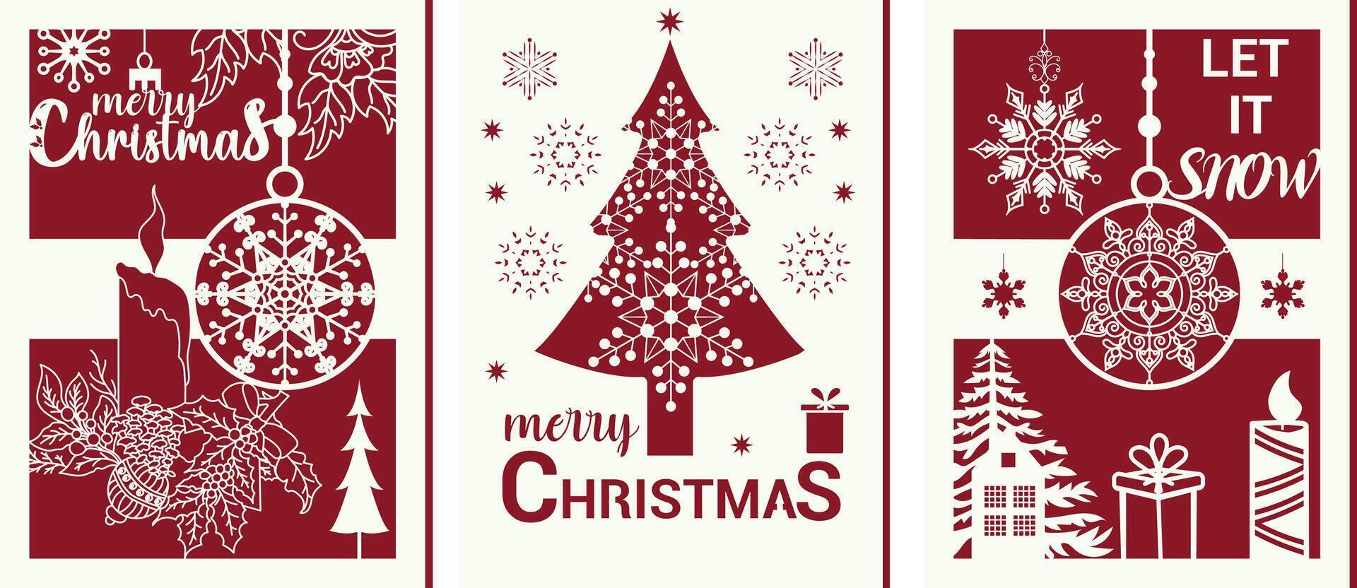 Christmas gift card 2 layer with Christmas snowflake, ball, candle, snowflake and Christmas text bundle. vector
