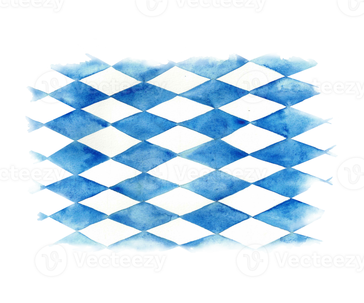 Blue rhombus on white background. Oktoberfest Bavarian traditional ornament. Watercolor hand drawn illustration. Elements of the design on the Bavarian flag. Isolated clipart for souvenir, card print. png