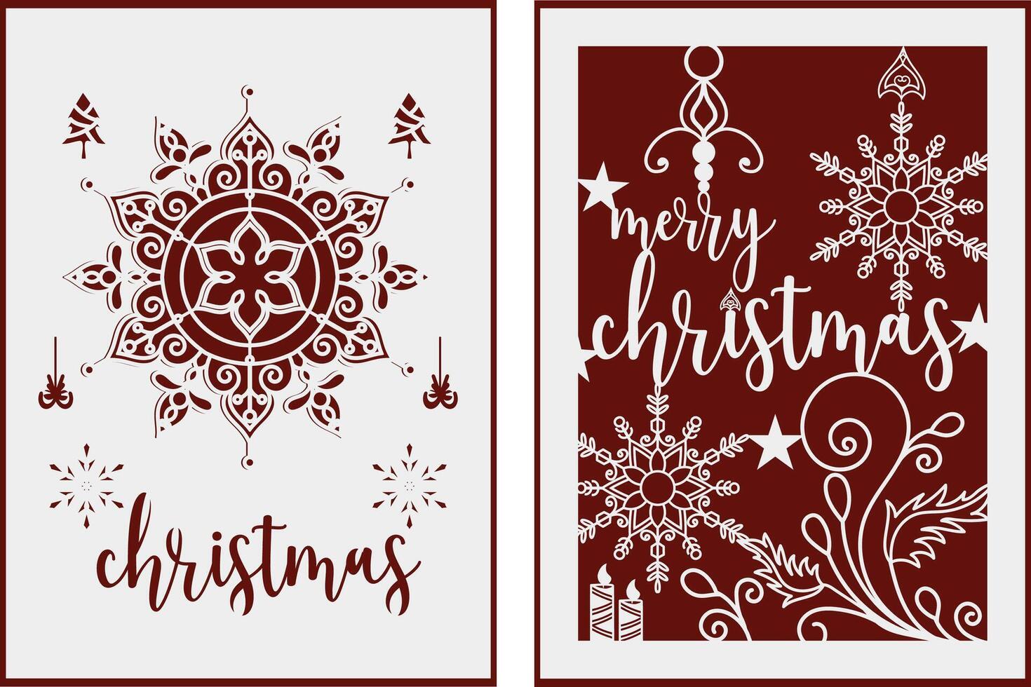 Christmas gift card 2 layer with snowflake and Christmas elements with white and maroon combination. vector