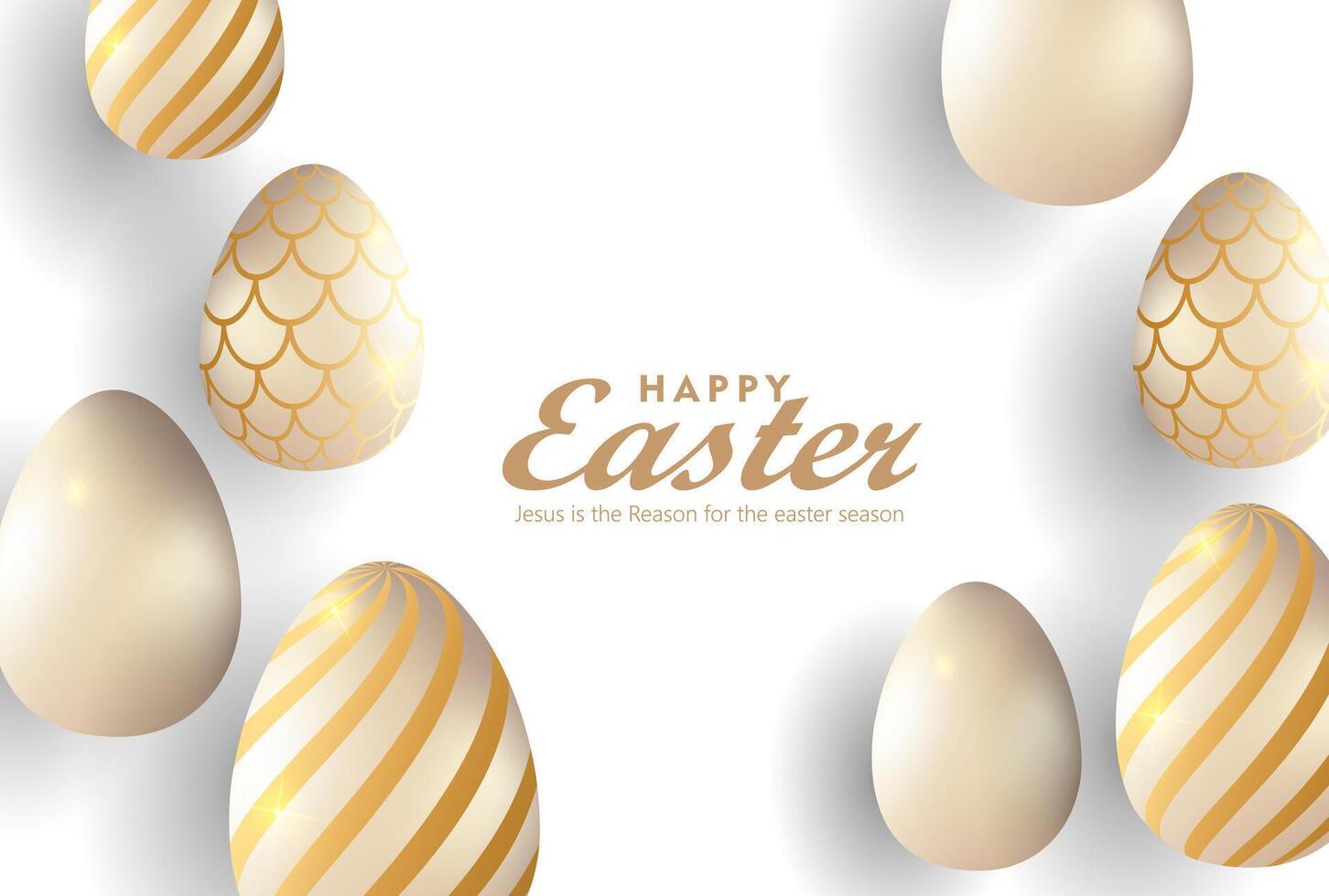 easter day poster card with eggs gold foil on white background vector