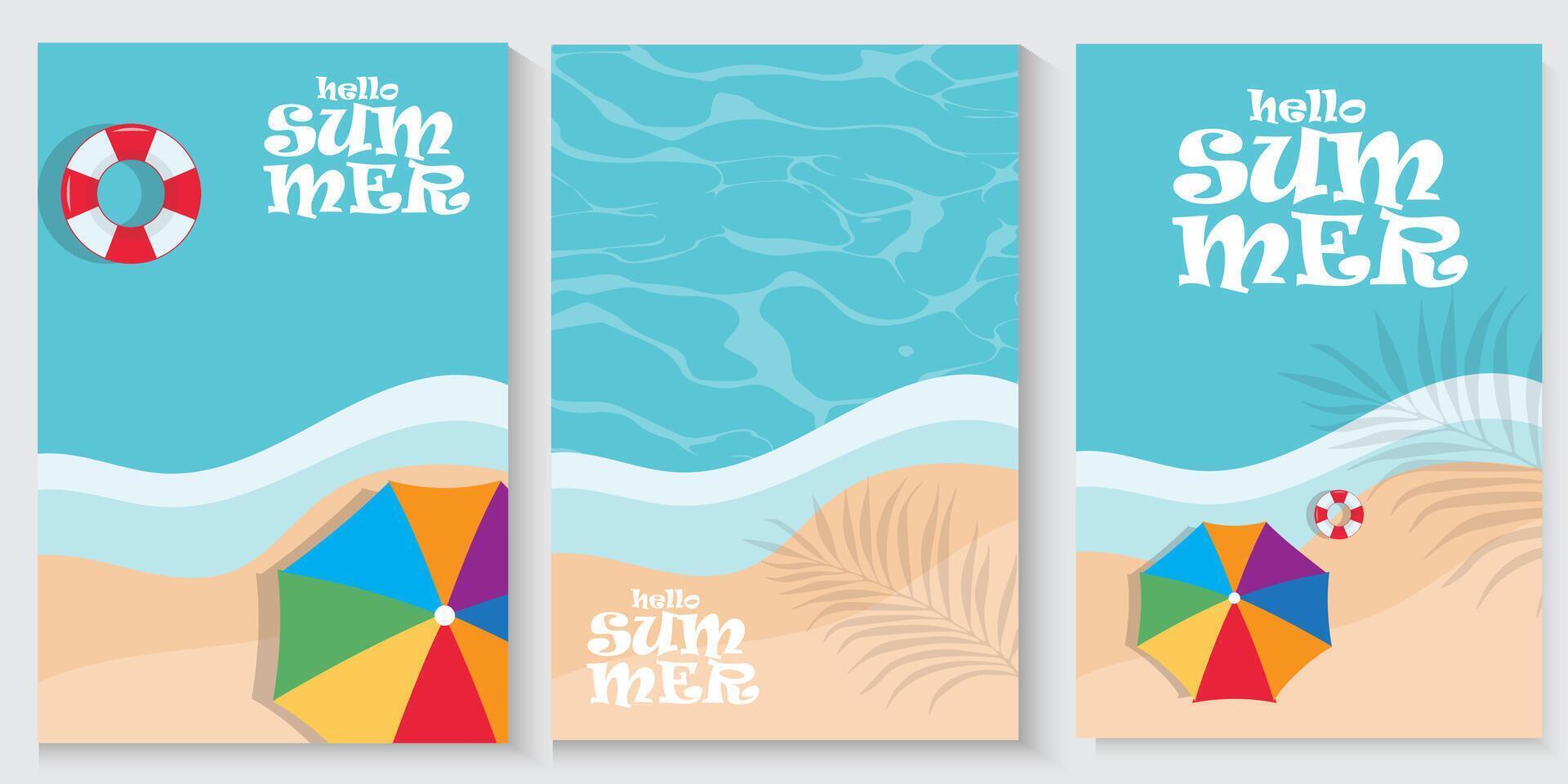 set of poster cover banners with summer and beach colorful vector