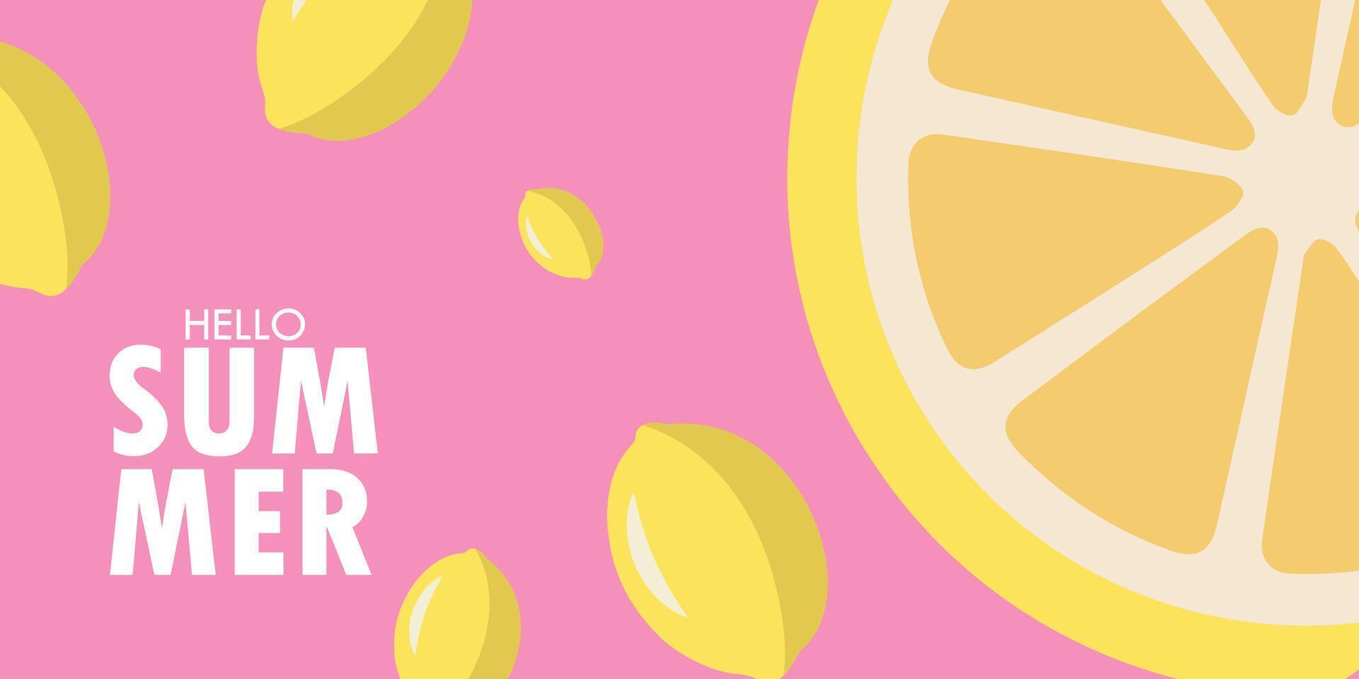 lemon slice summer background cute on pink color vector