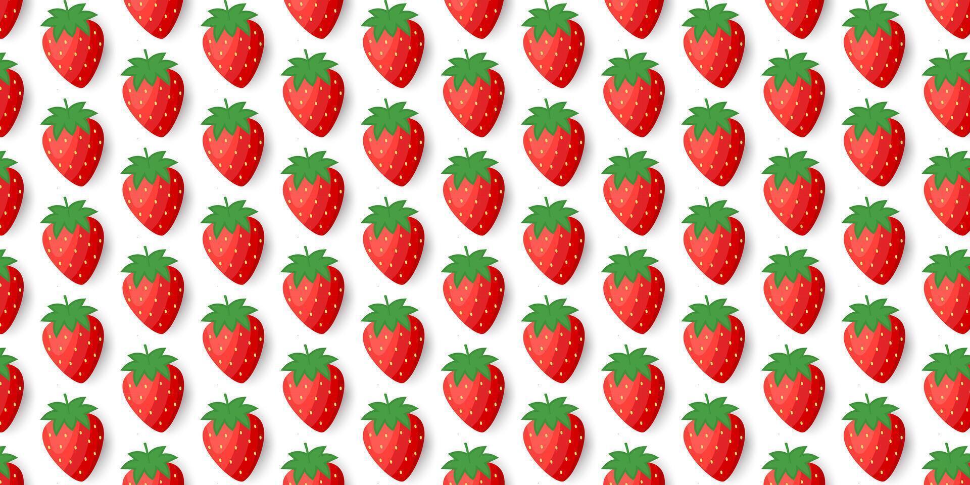 strawberry seamless pattern with shadow on white background vector