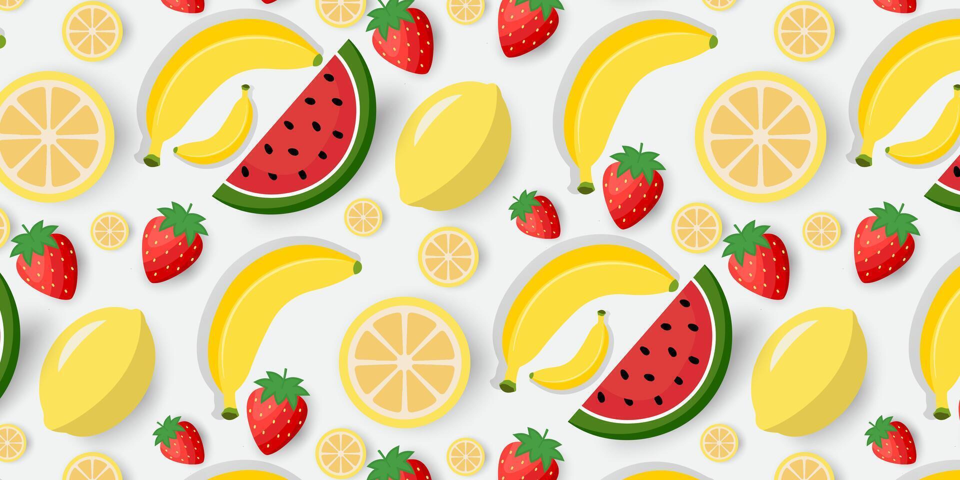 a seamless pattern with fruit and watermelon on white background vector