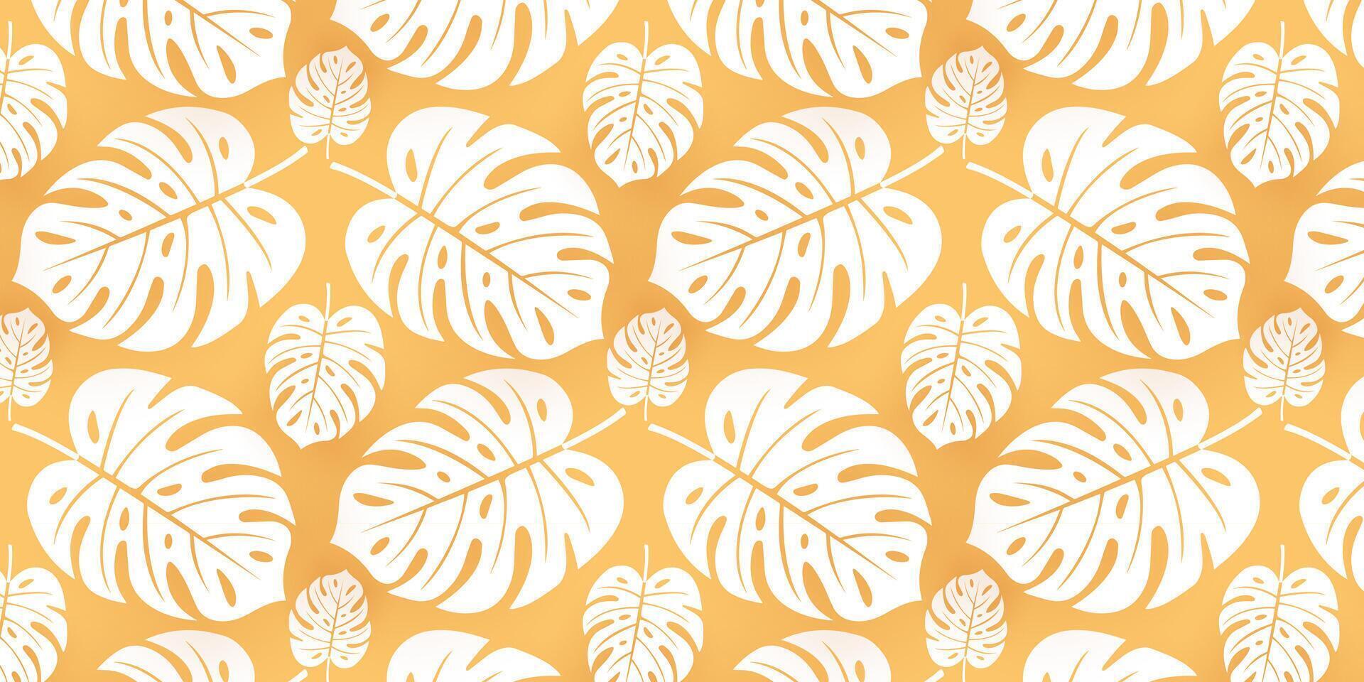 monstera leaves fabric pattern background on white and yellow colors vector