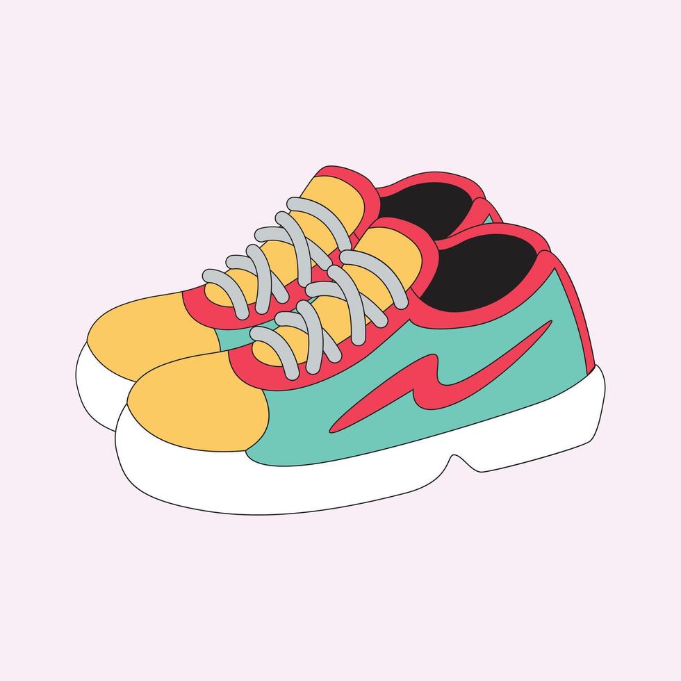 Colorful running shoes cartoon icon illustration vector