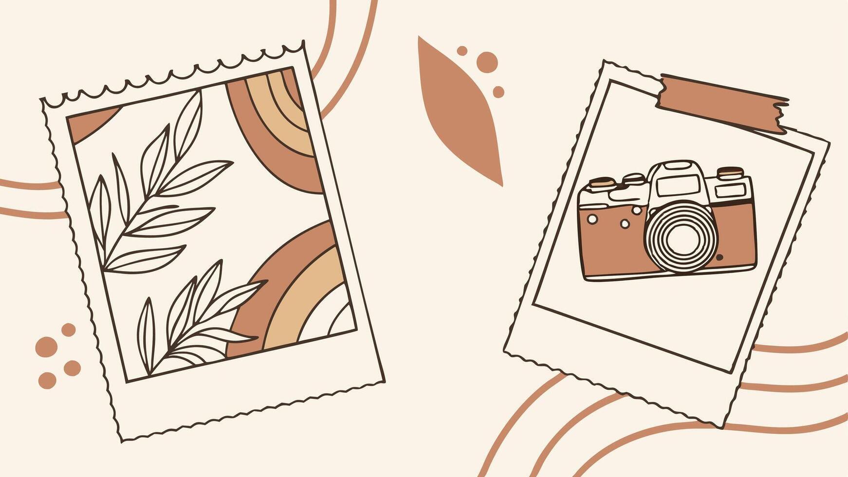 Bohemian-Inspired Instant Photos with Retro Camera and Floral Design vector