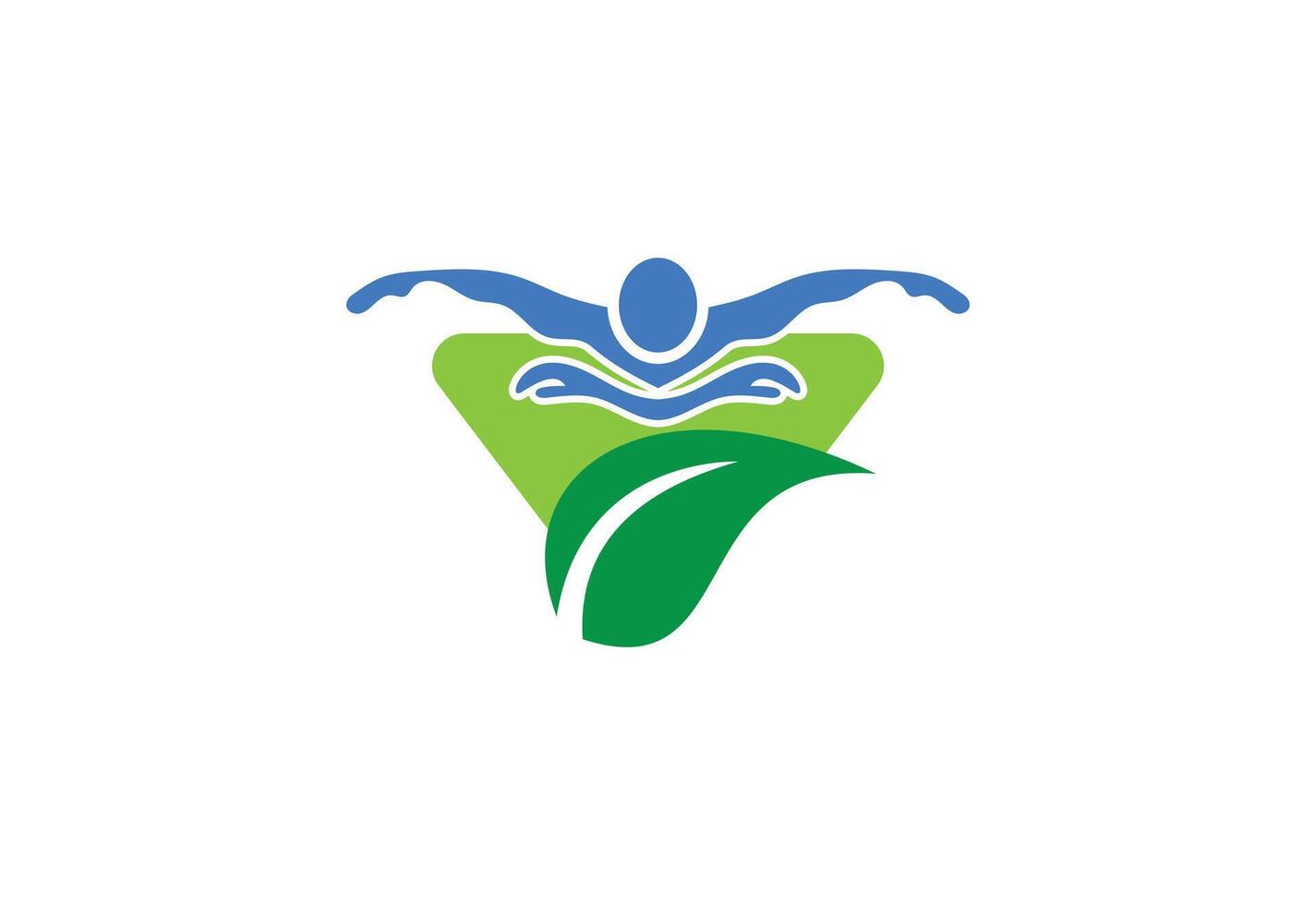 Swimming and Green Leaf Nature logo design, illustration vector