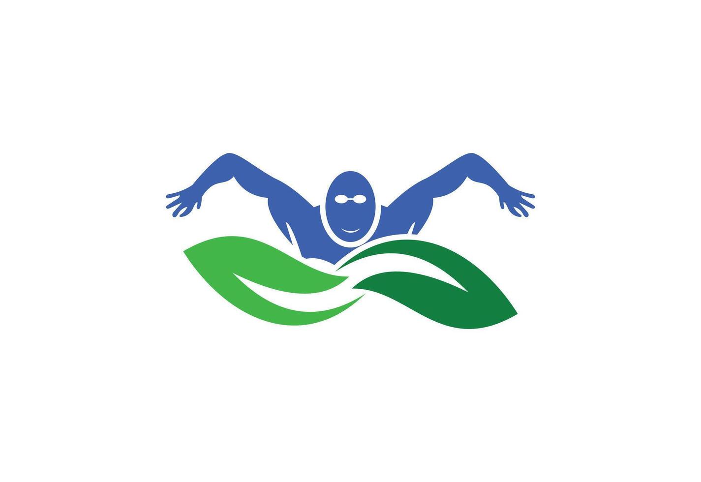 Swiming and Green Leaf Nature logo design, design Template. vector