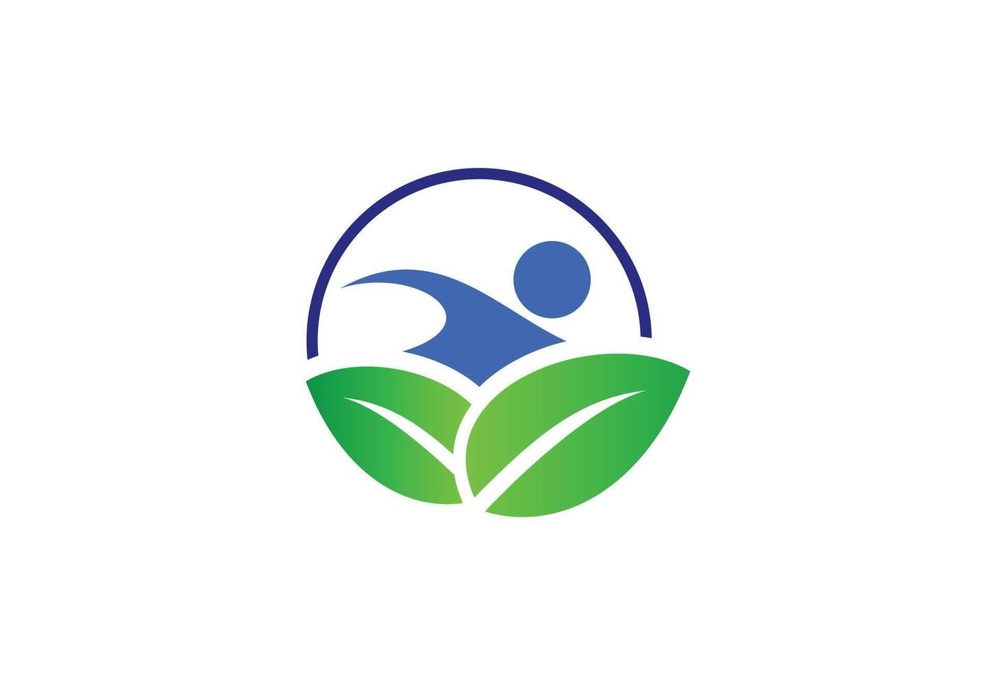 Swiming and Green Leaf Nature logo design, design Concept vector