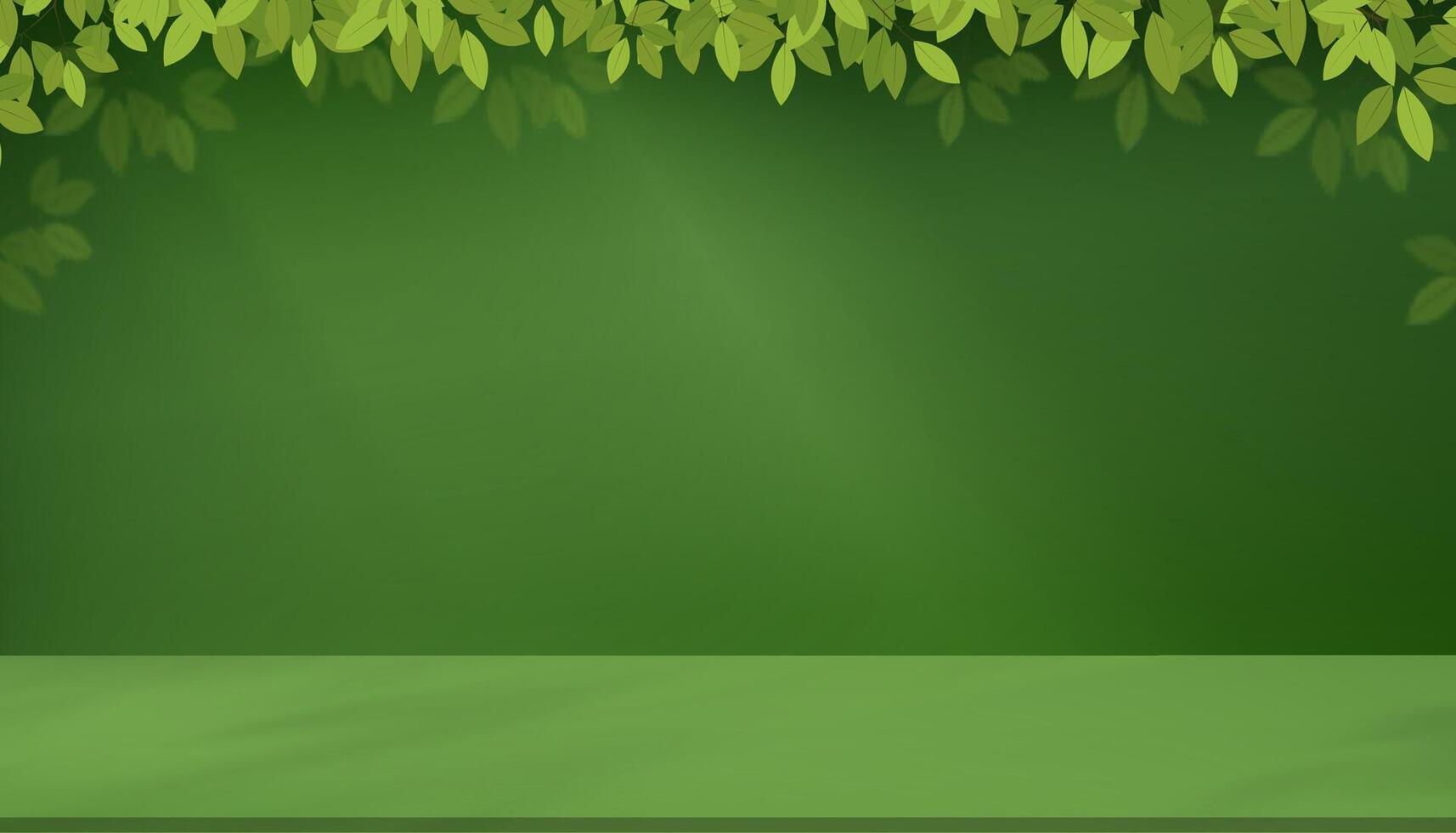 Green Background with Light,Shadow Leaves on Floor for Spring Banner,Studio room spring leave shadow blurry gradient on wall and podium display for Easter, Summer backdrop product present vector