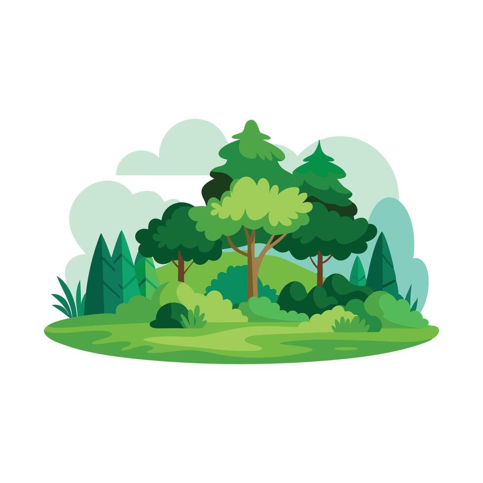 Lush green forests isolated flat illustration on white background. vector