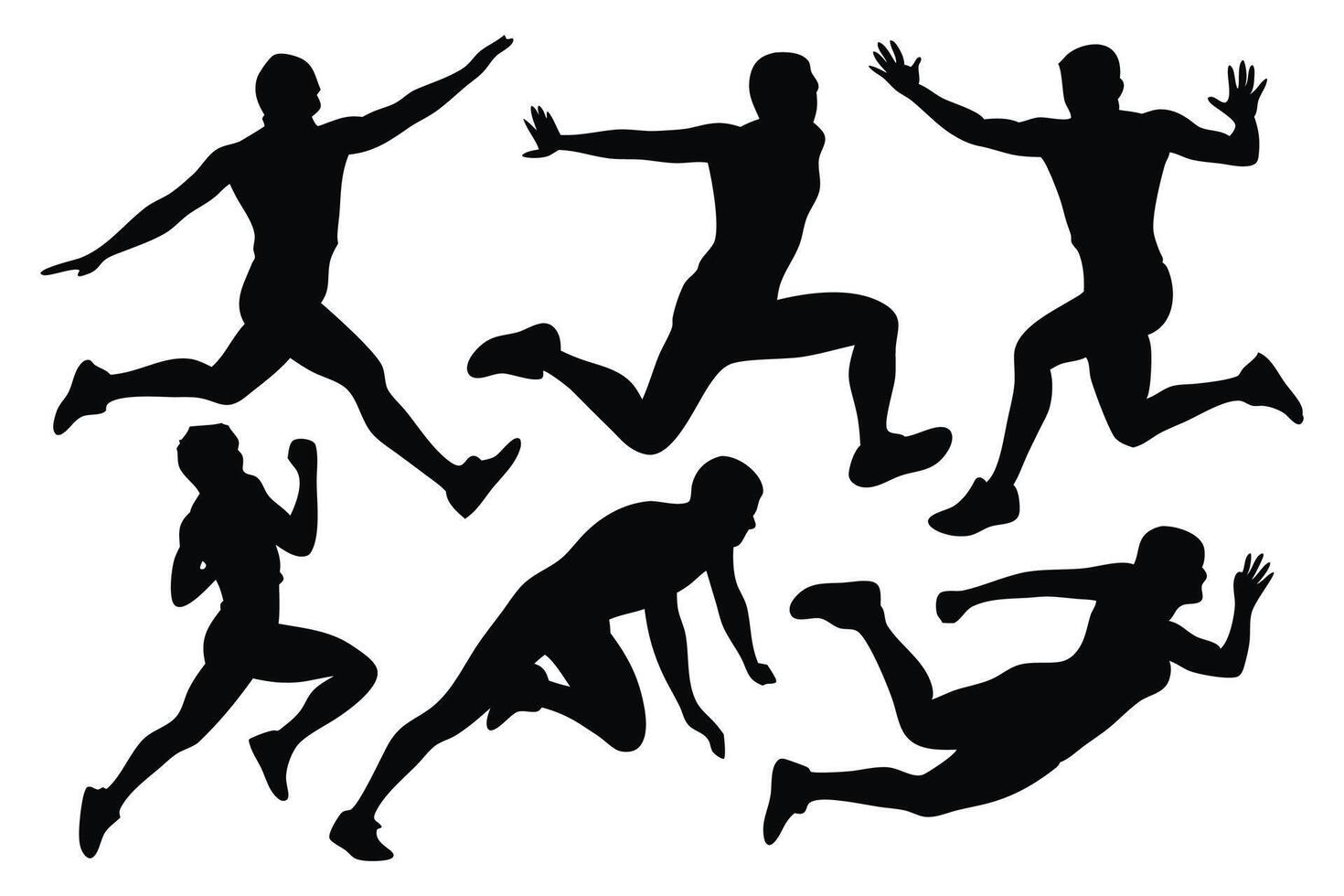Long jump silhouettes set isolated flat illustration on white background.v vector