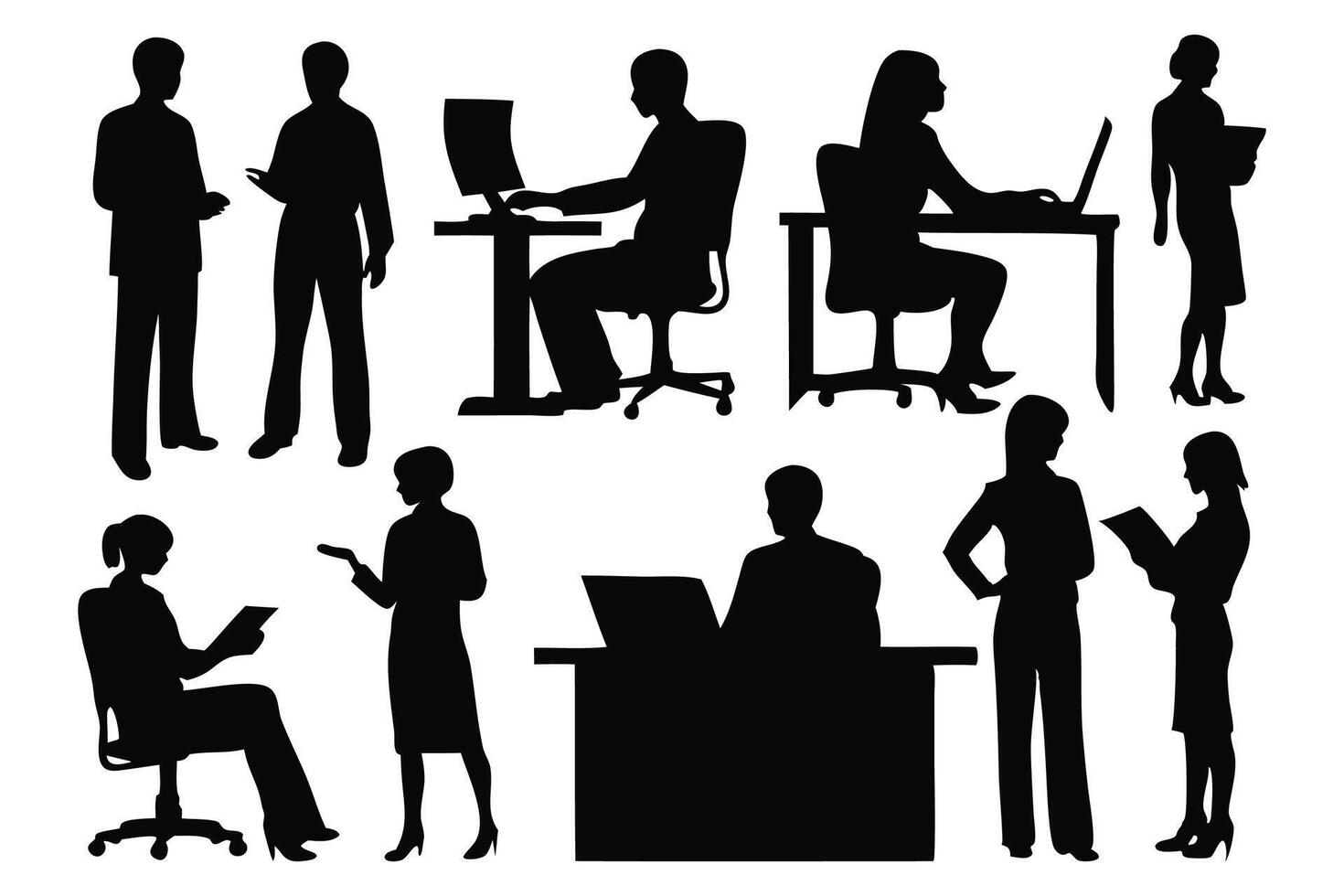 Workplace silhouettes set isolated flat illustration on white background. vector
