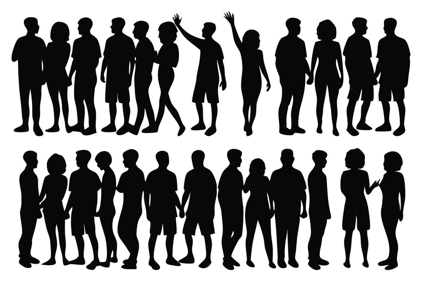 Crowd people silhouettes set isolated flat illustration on white background vector