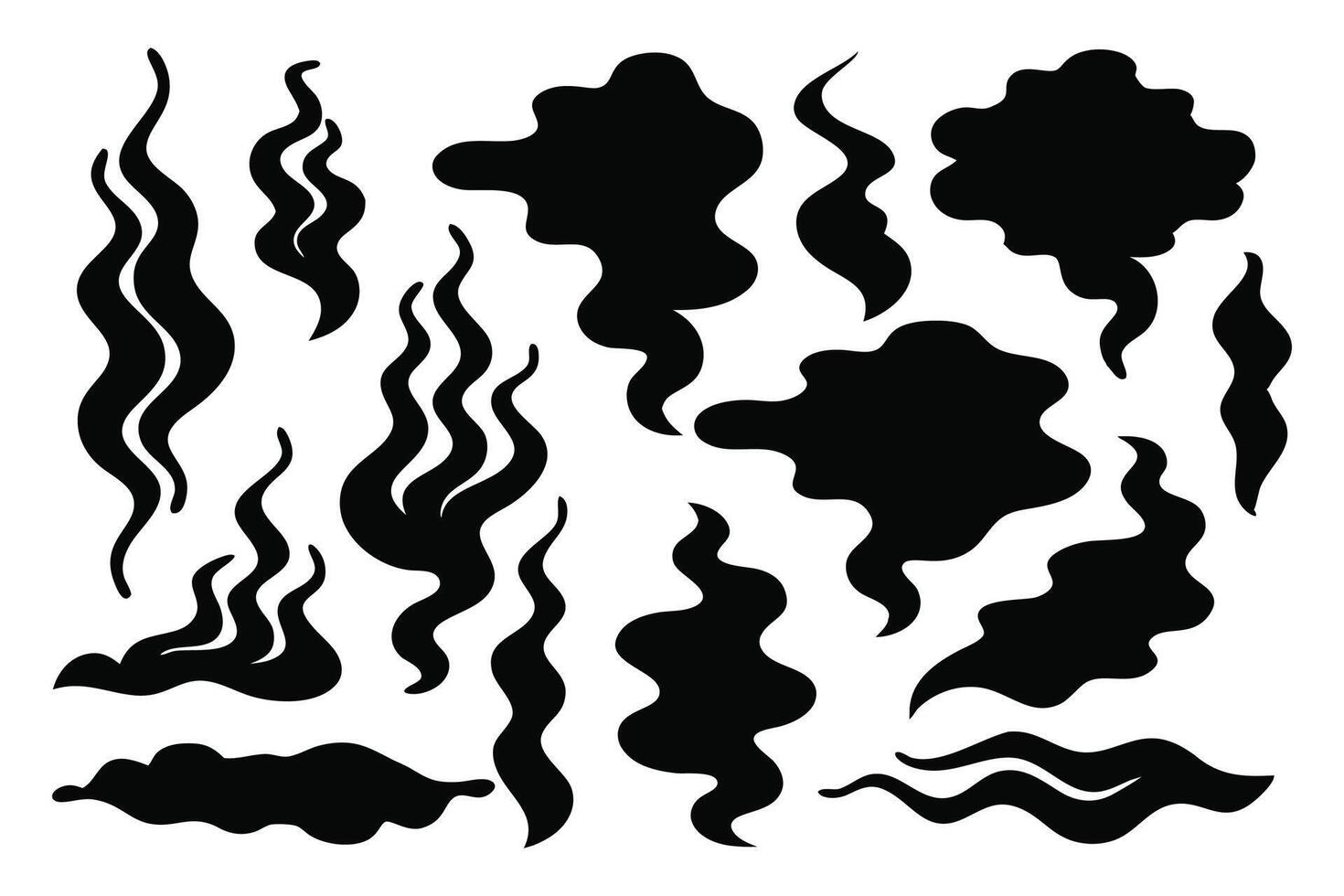 Smoke silhouettes set isolated flat illustration on white background. vector