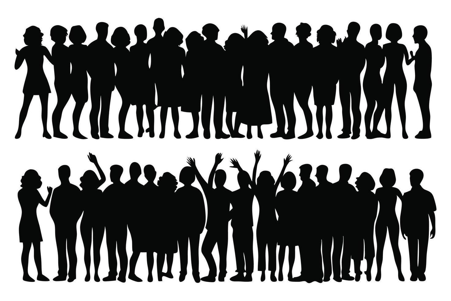 Crowd audience silhouettes set isolated flat illustration on white background vector
