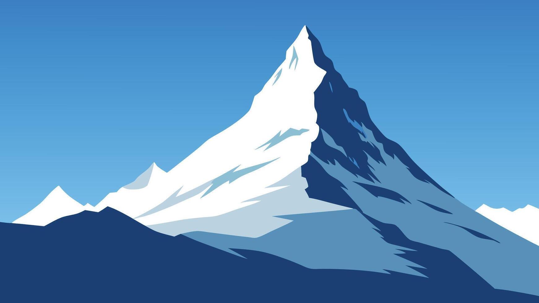 Matterhorn mountain in Switzerland showcasing its iconic pyramid shape against a clear blue sky flat illustration. vector