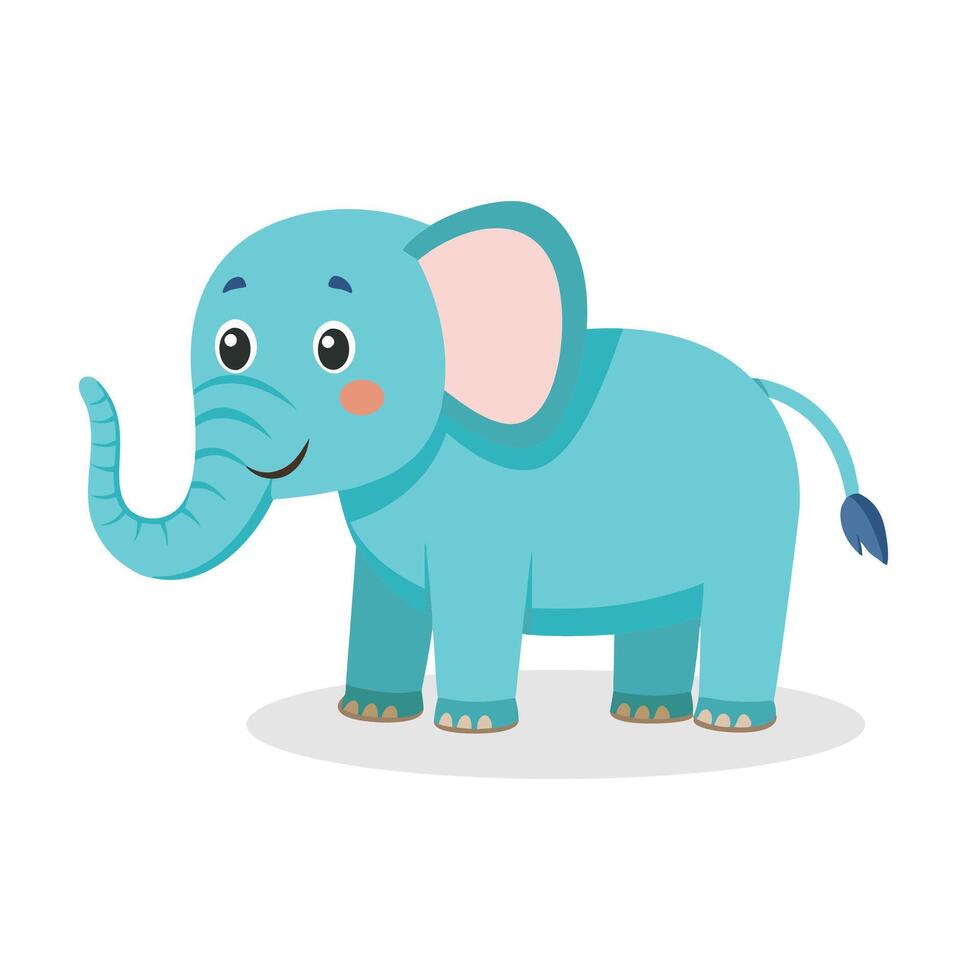 Funny elephant animal isolated flat illustration on white background. vector