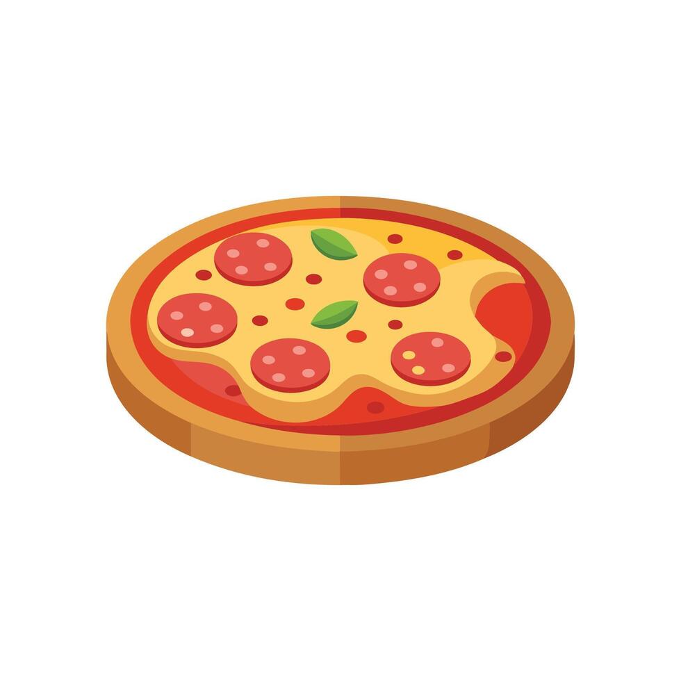 Pizza with ham isolated flat illustration on white background. vector