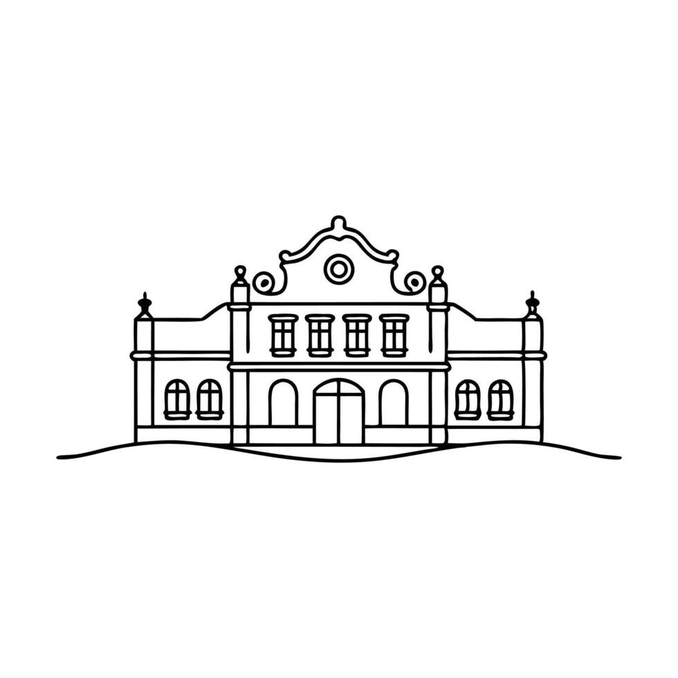 Vintage building Hand Drawn Continuous Line art flat illustration. vector