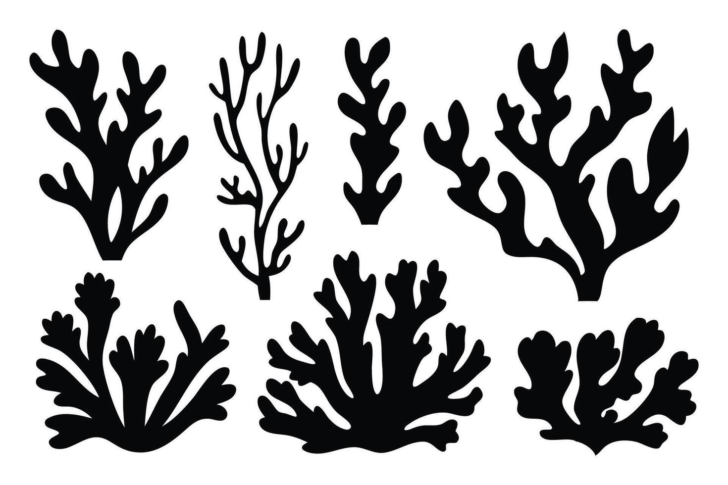 Algae silhouettes set isolated flat illustration on white background vector