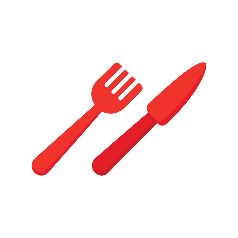 Red plastic knife and fork isolated flat illustration on white background vector