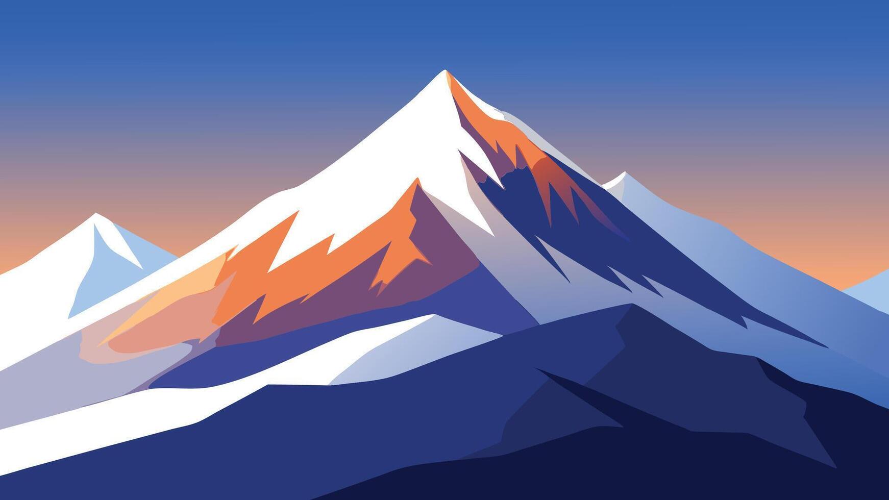Snowy mountain landscape illuminated by the bright sun showcasing the beauty of winter scenery flat illustration. vector