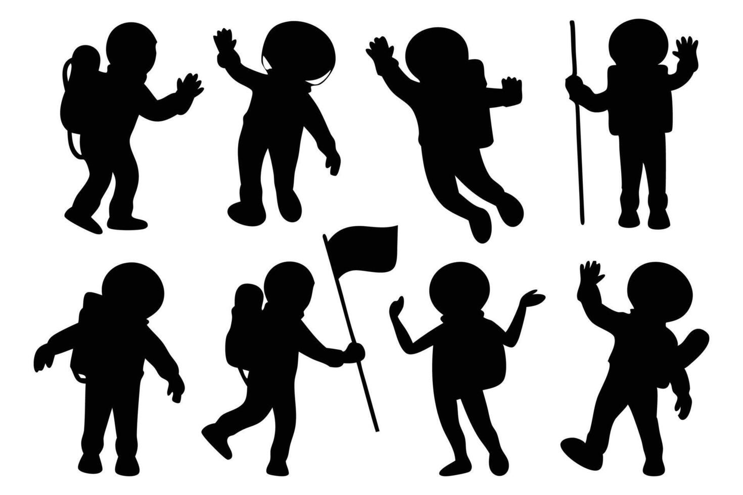 Astronaut silhouettes set isolated flat illustration on white background vector
