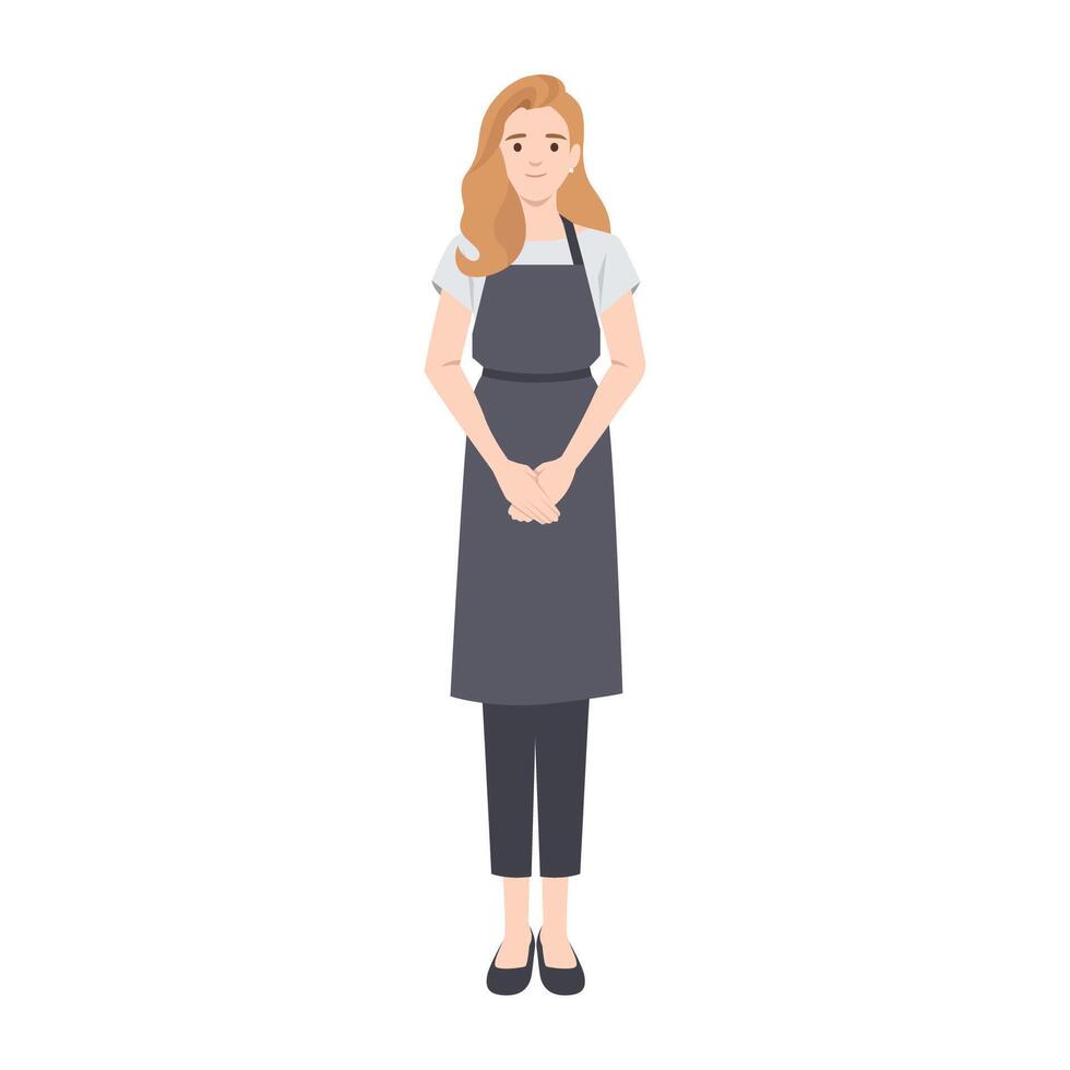 Friendly Cafe Clerk in Uniform stands in a professional uniform, ready to assist customers. vector