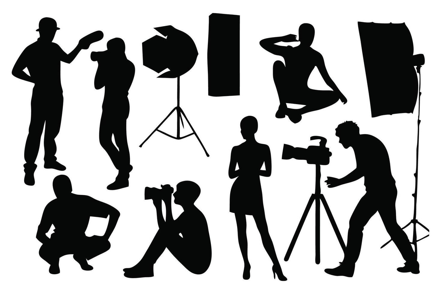 Photo studio silhouettes set isolated flat illustration on white background. vector