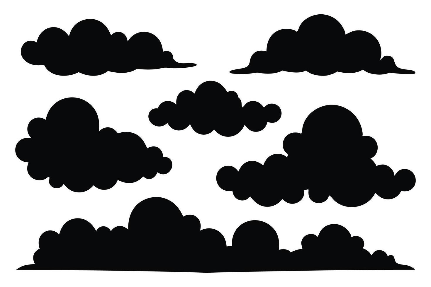Fluffy clouds silhouettes set isolated flat illustration on white background. vector