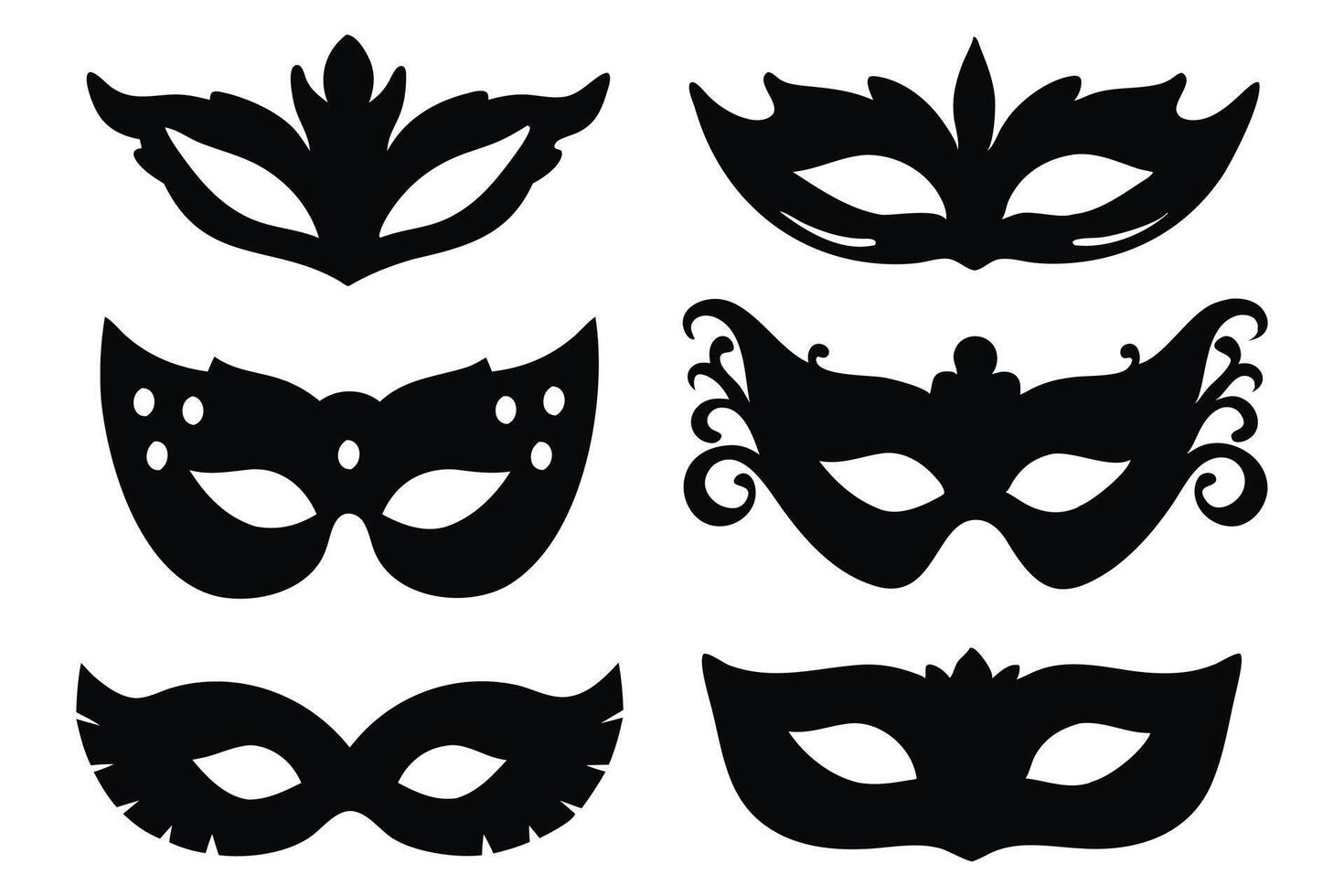 Venetian masquerade mask silhouettes set isolated flat illustration on white background. vector
