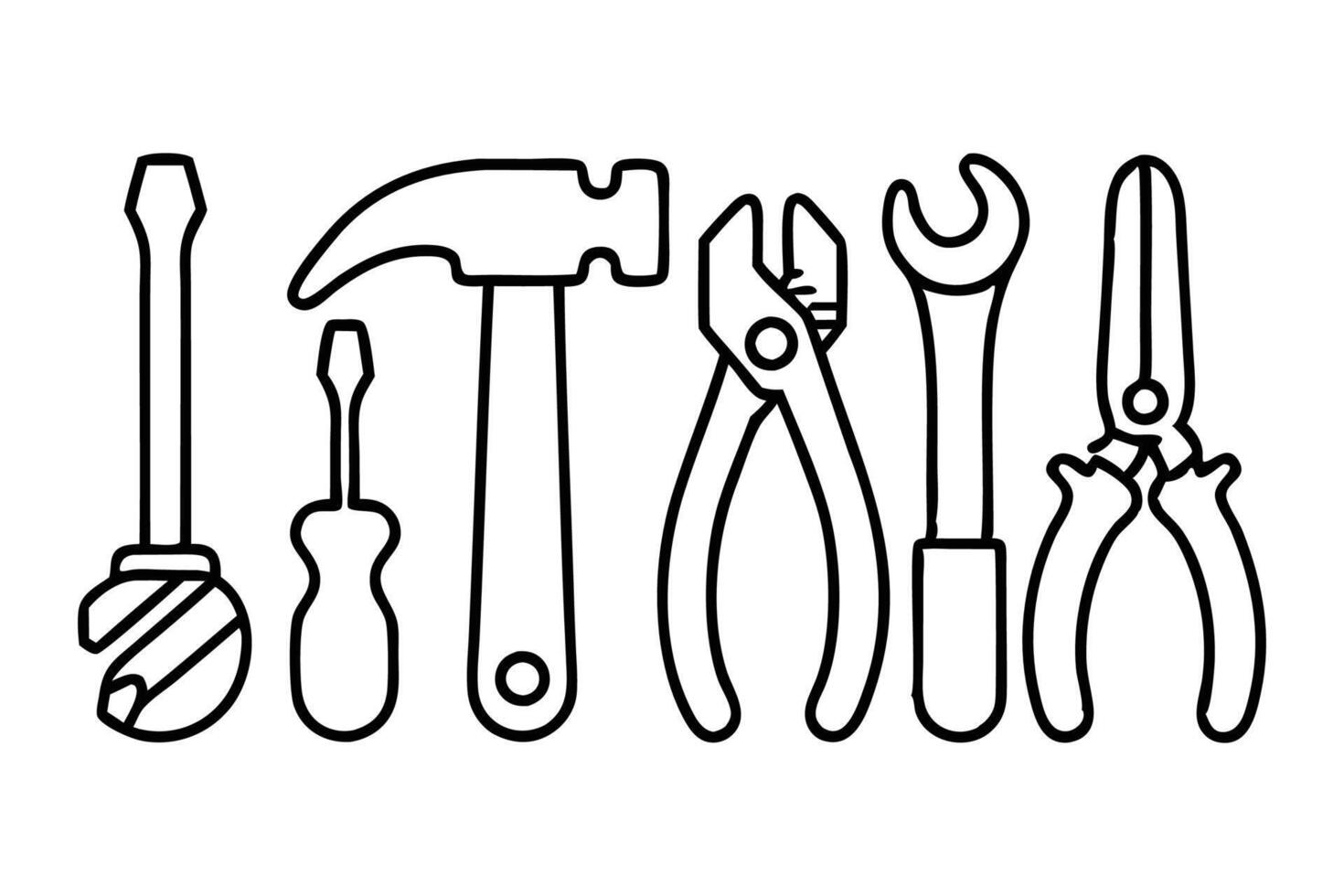 Repair and Construction Tools Hand Drawn Continuous Line art flat illustration. vector