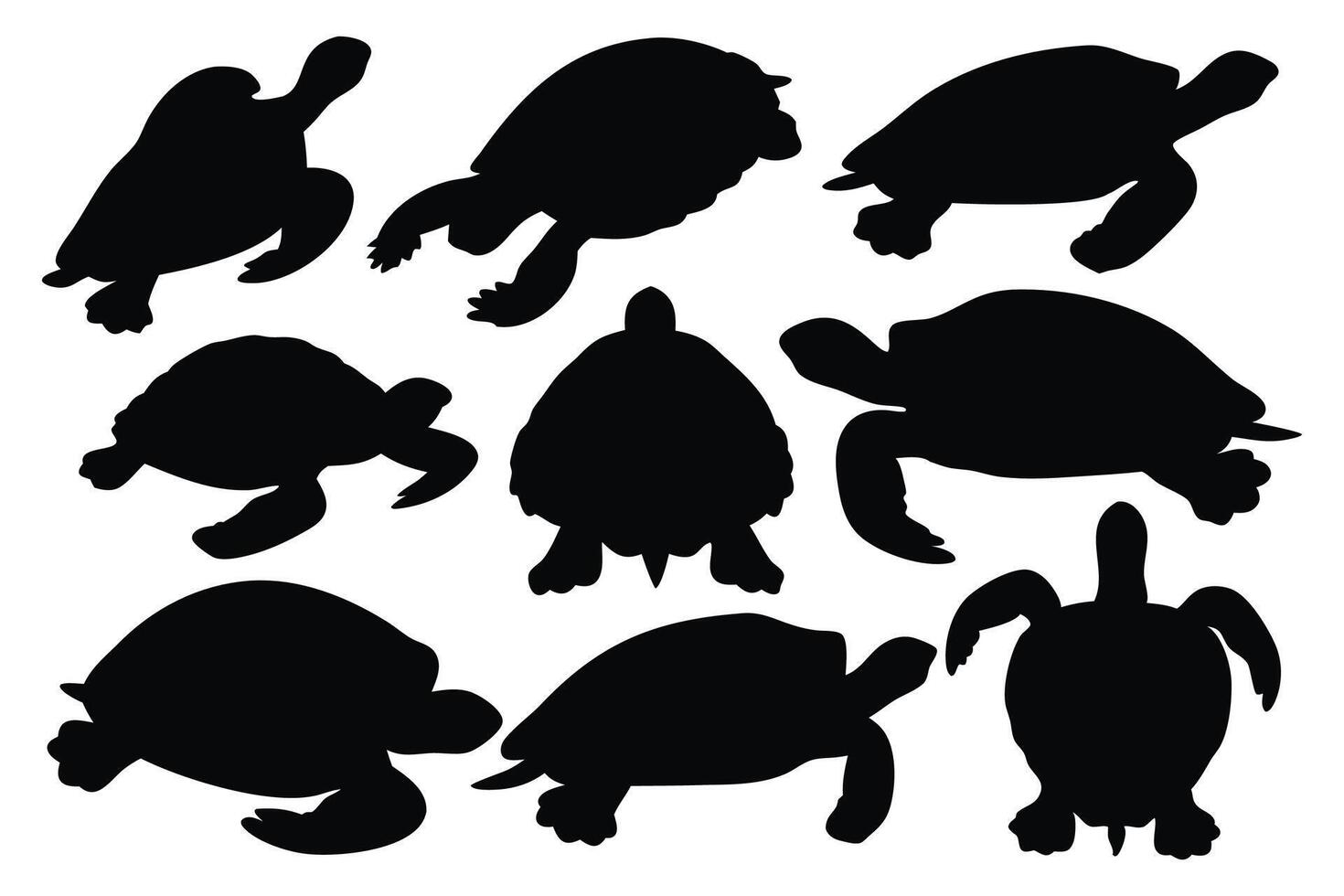 Turtles silhouettes set isolated flat illustration on white background vector