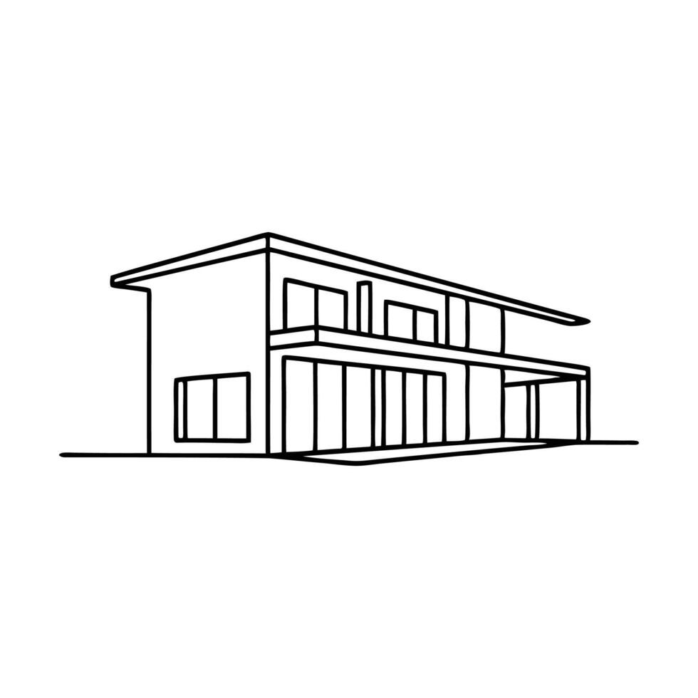 Modern house logo Hand Drawn Continuous Line art flat illustration vector