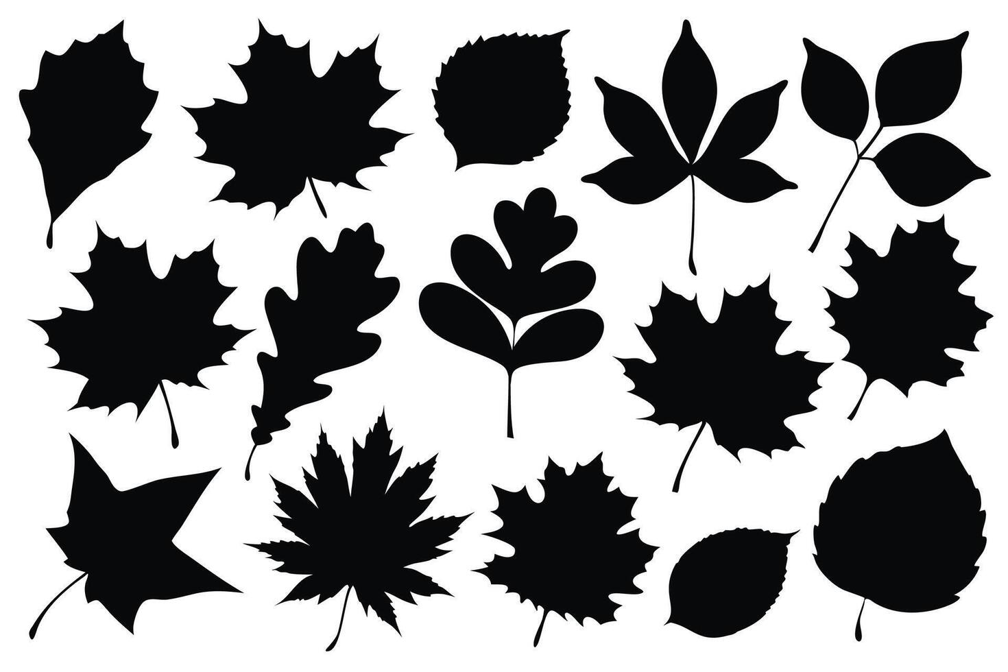 Autumn leaves silhouettes set isolated flat illustration on white background. vector
