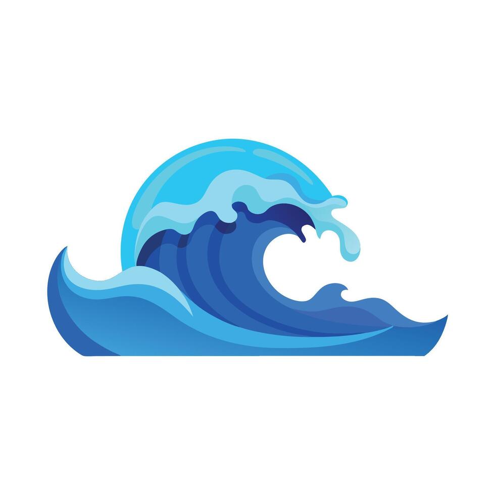 Blue ocean wave splashing isolated flat illustration on white background vector