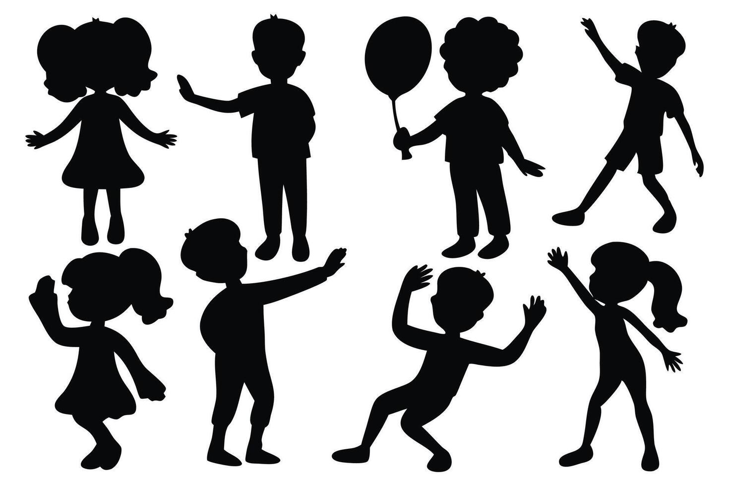 Children kids silhouettes set isolated flat illustration on white background vector