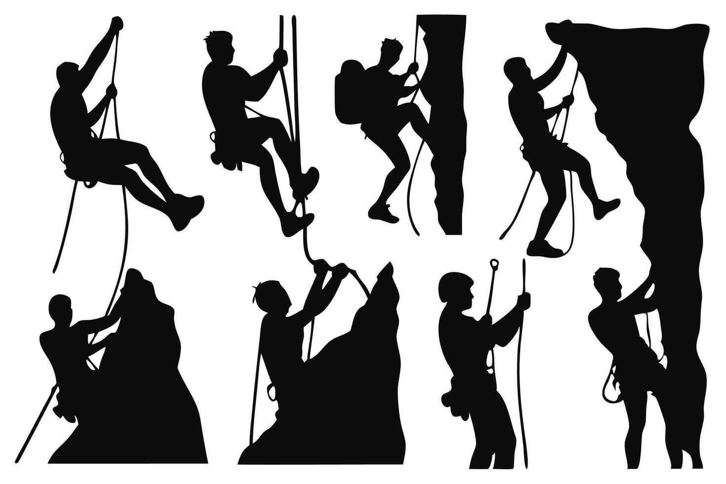 Climb silhouettes set isolated flat illustration on white background vector