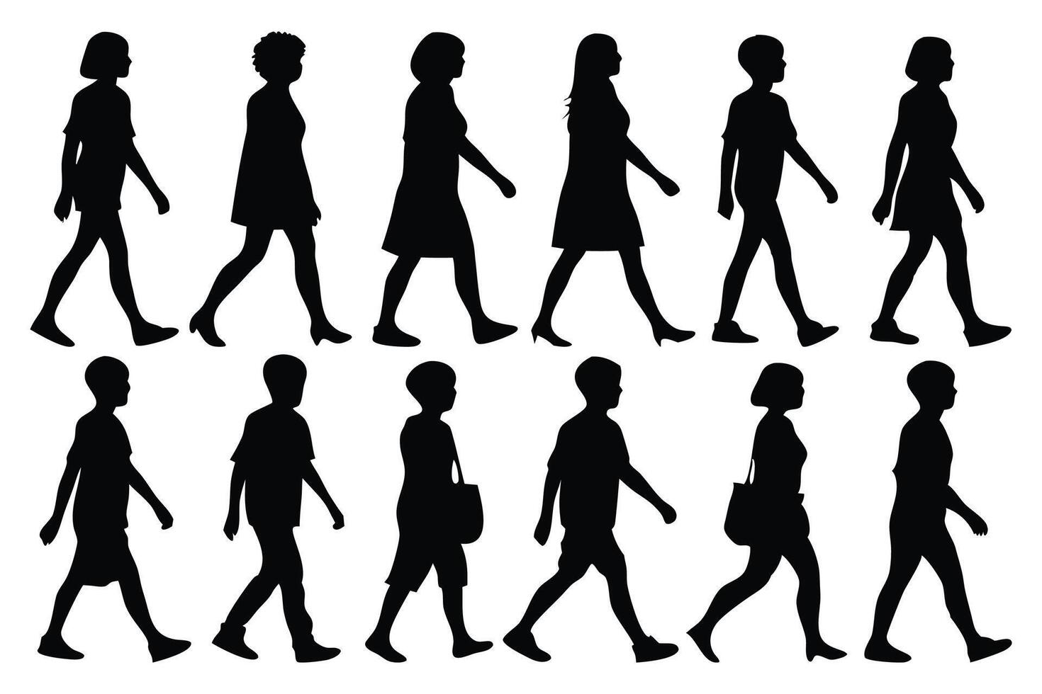 People walking along silhouettes set isolated flat illustration on white background vector