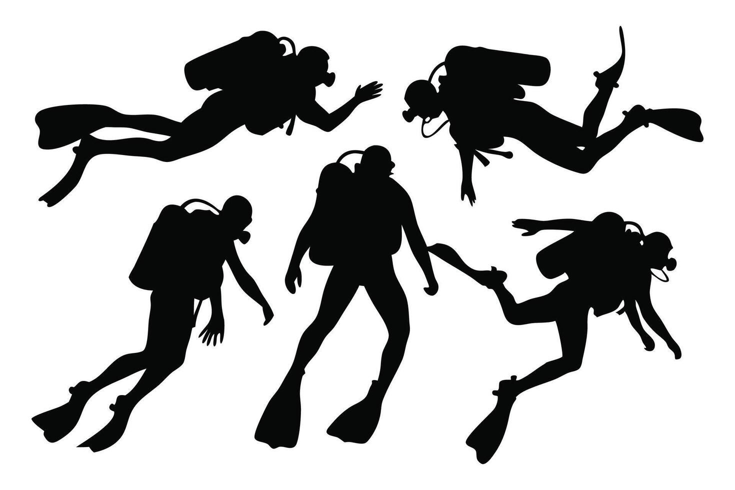 Scuba diver silhouettes set isolated flat illustration on white background vector