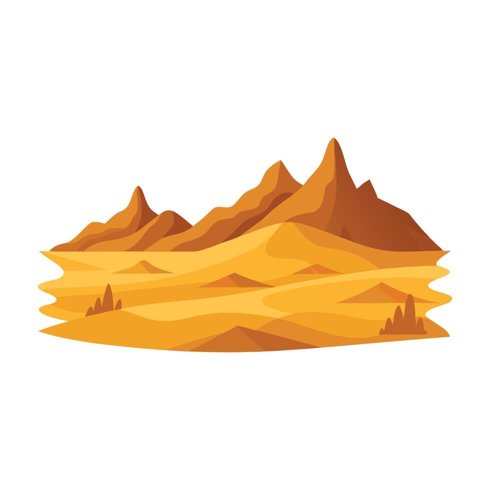 Desert with barren sands and rugged terrain isolated flat illustration on white background vector