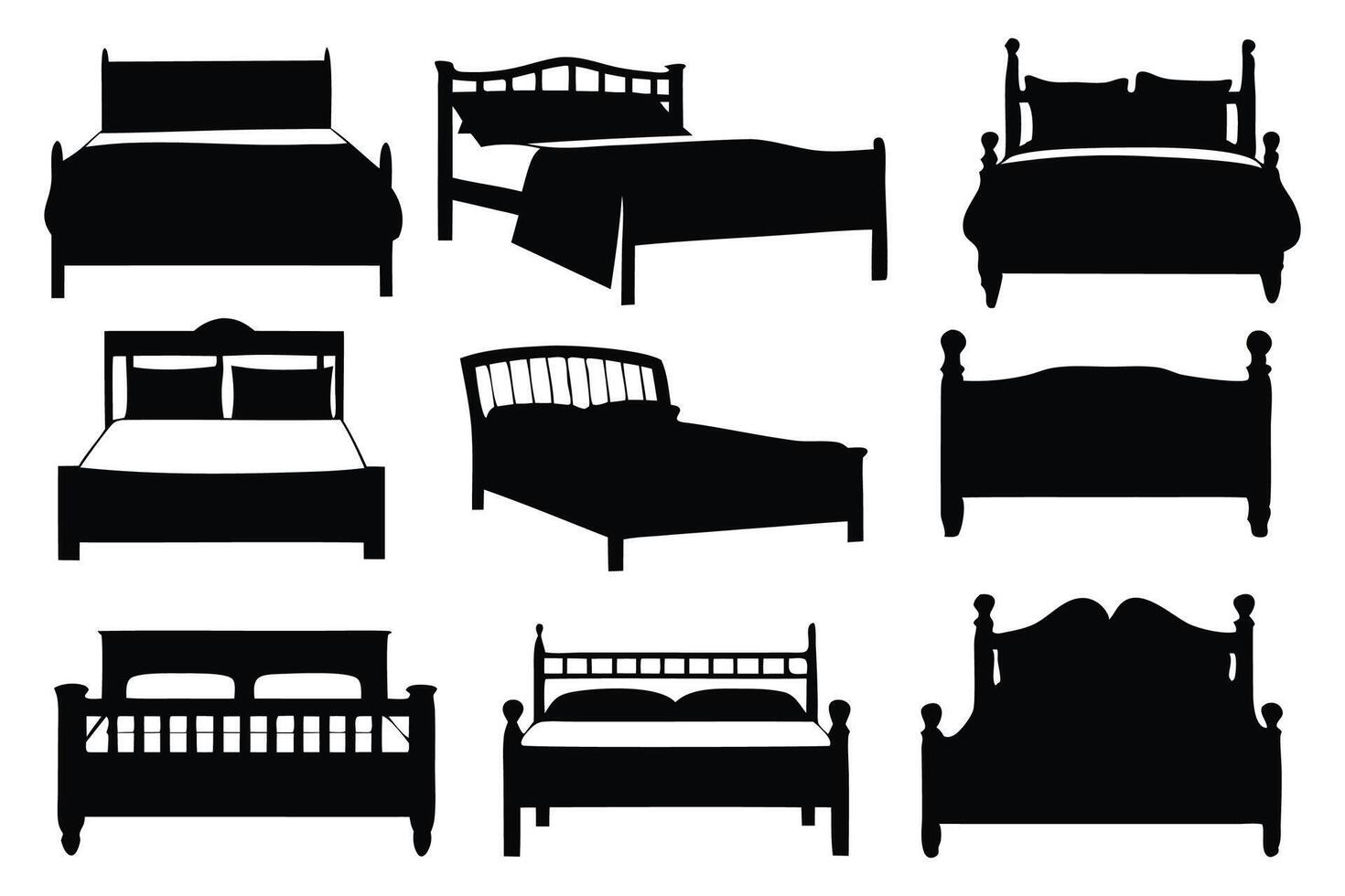 Bed silhouettes set isolated flat illustration on white background vector