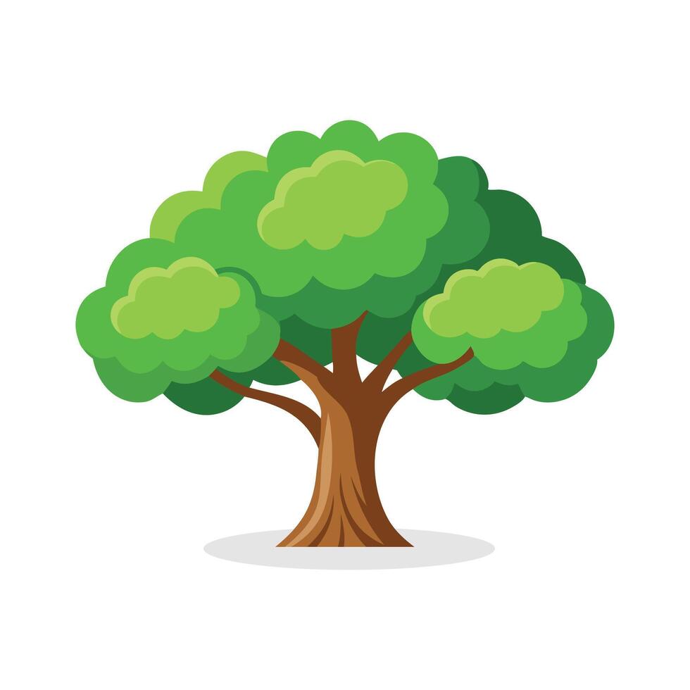 Green wide tree isolated flat illustration on white background. vector