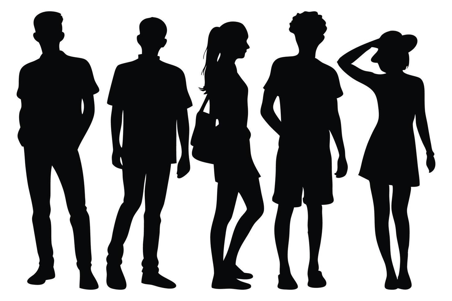 Casual People silhouettes set isolated flat illustration on white background vector