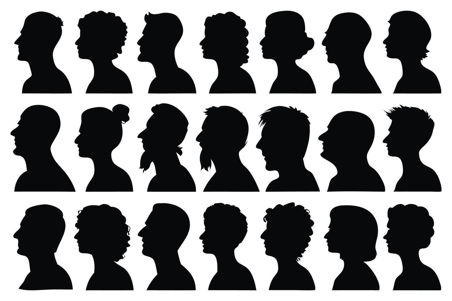 Detailed Head male and female silhouettes set isolated flat illustration on white background. vector