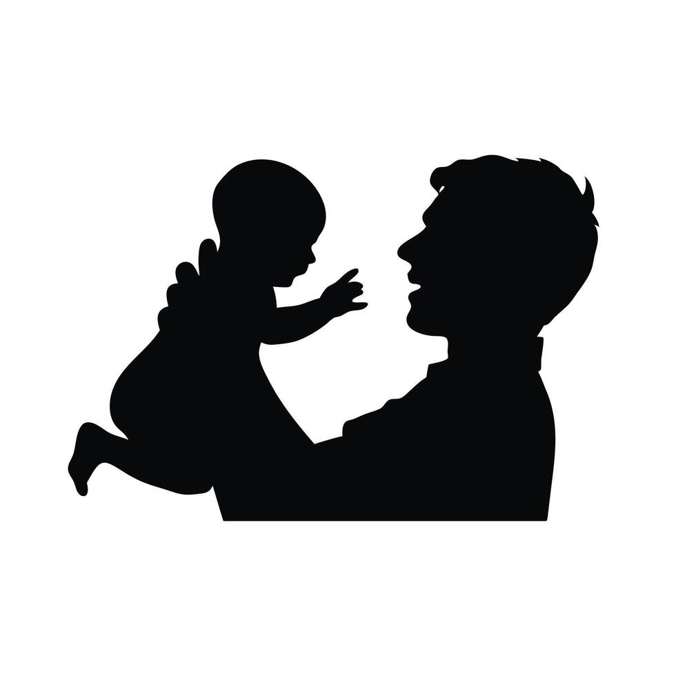 Man gently cradling a baby in his arms silhouettes isolated flat illustration on white background vector
