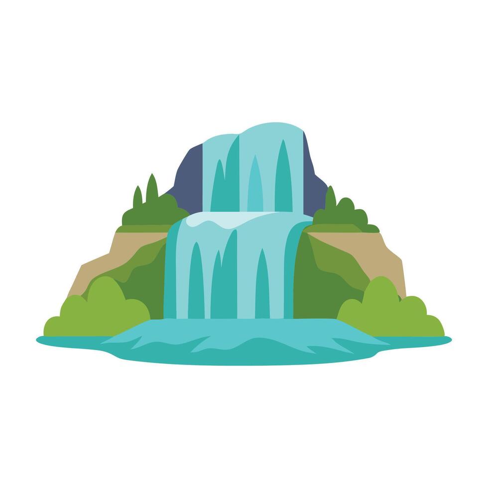 Cascading waterfalls isolated flat illustration on white background. vector