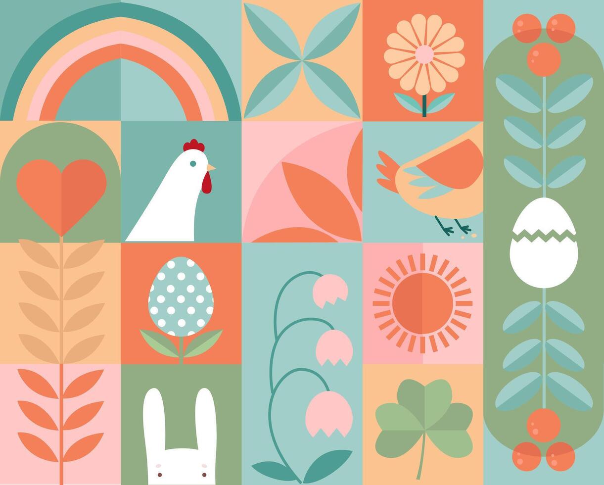 Easter and spring background, banner. Modern geometric abstract style. Easter design of poster, cover, or postcard. vector